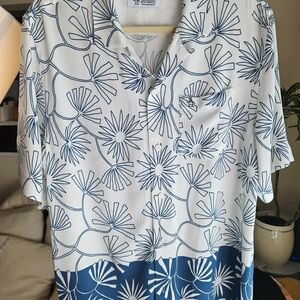 Original Penguin Blue and White Leaf Print Shirt